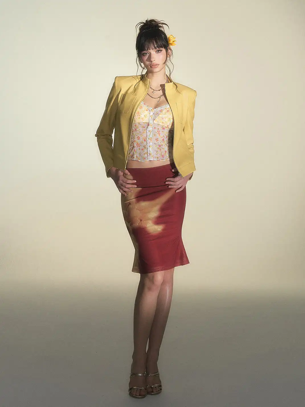 HiimDai | Floral Cami Top & Hip-Hugging Skirt Set