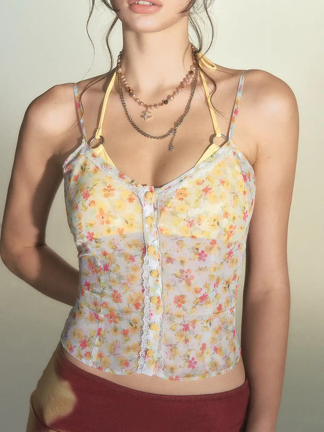 HiimDai | Floral Cami Top & Hip-Hugging Skirt Set