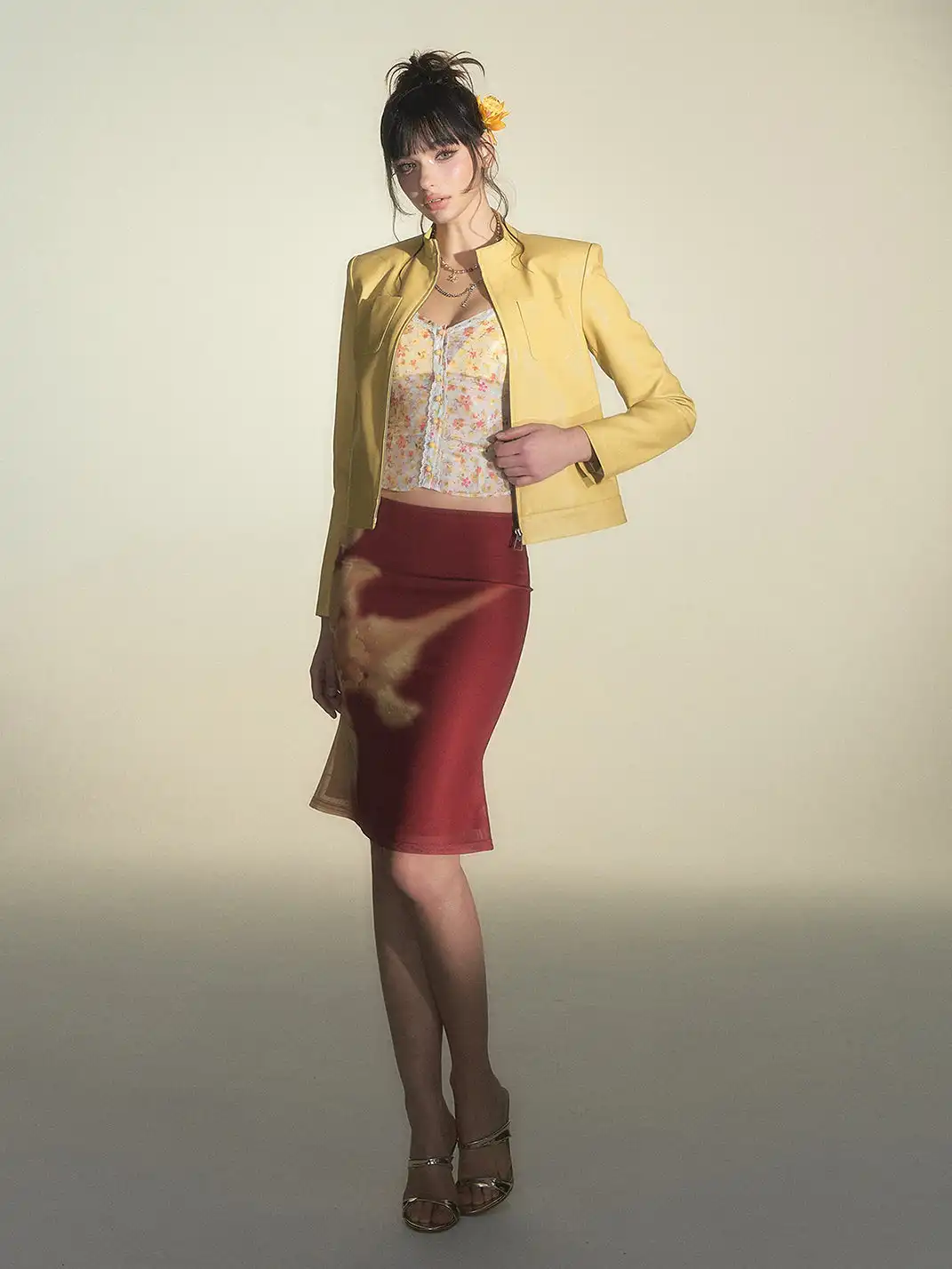 HiimDai | Floral Cami Top & Hip-Hugging Skirt Set