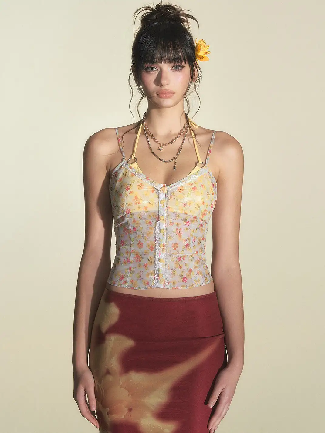 HiimDai | Floral Cami Top & Hip-Hugging Skirt Set