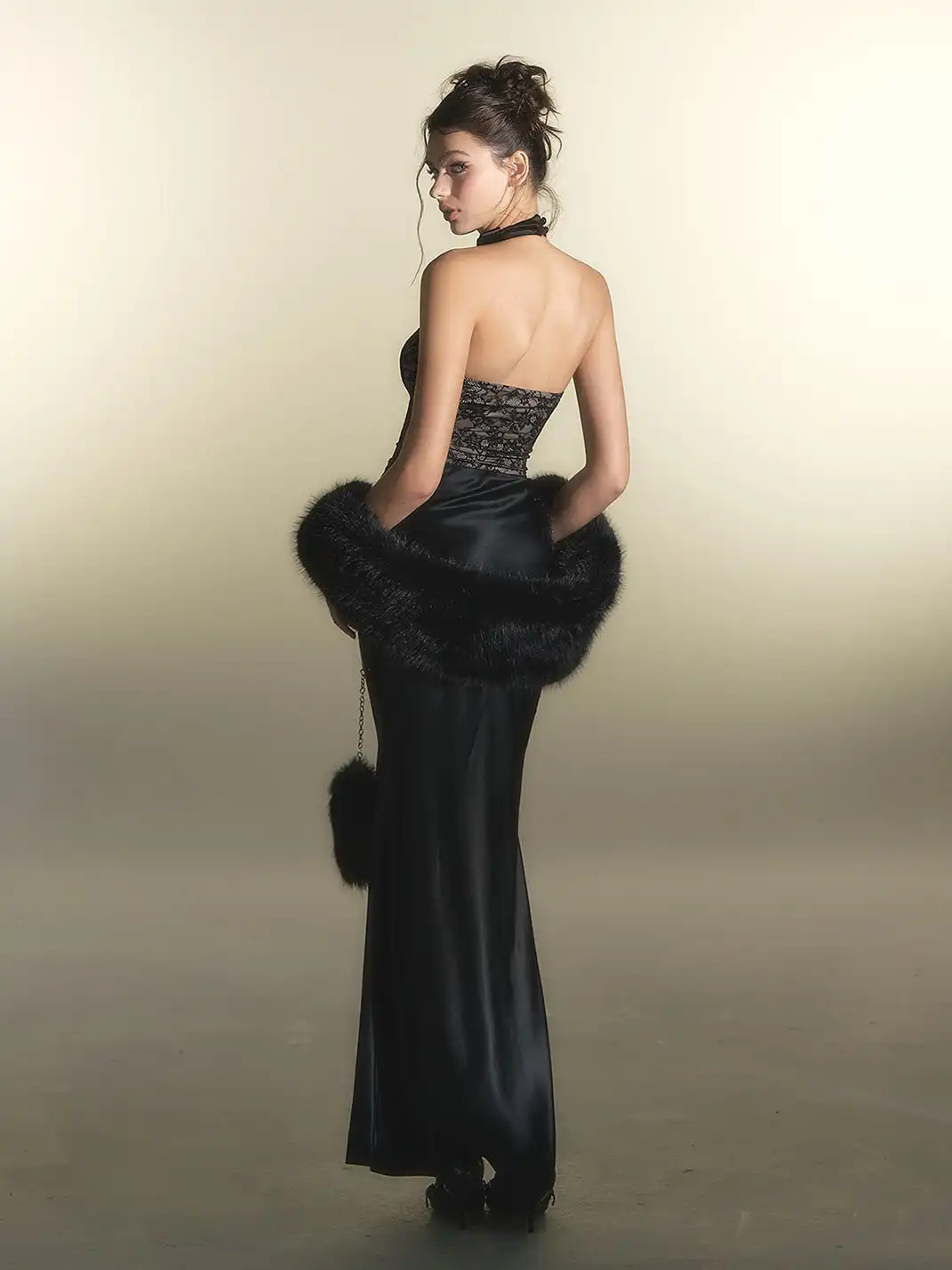 HiimDai | Lace Splicing Acetate Satin Dress