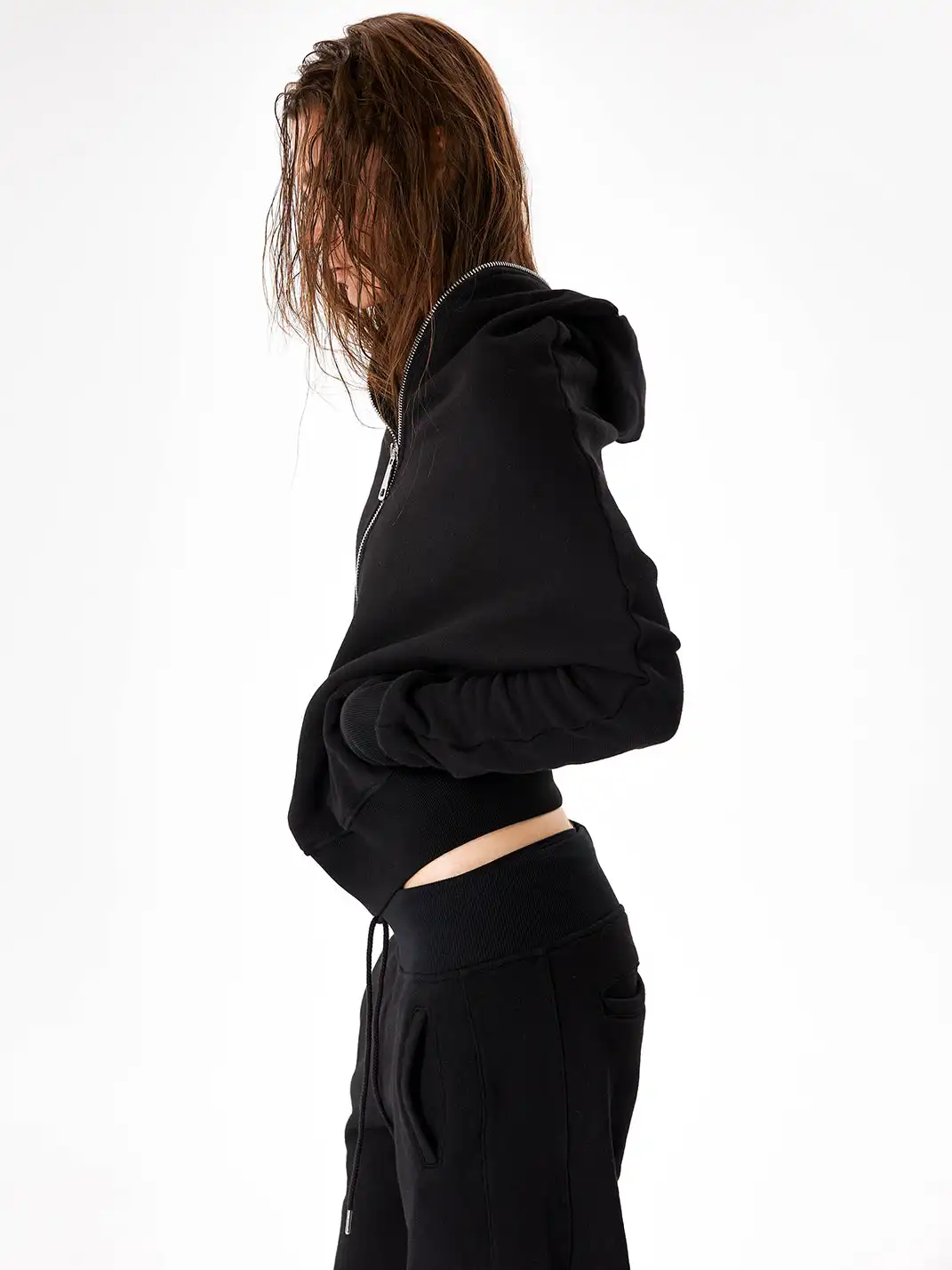 JUSTLIK3US | Zipper French Terry Slouchy Sleeve Hooded Sweatshirt