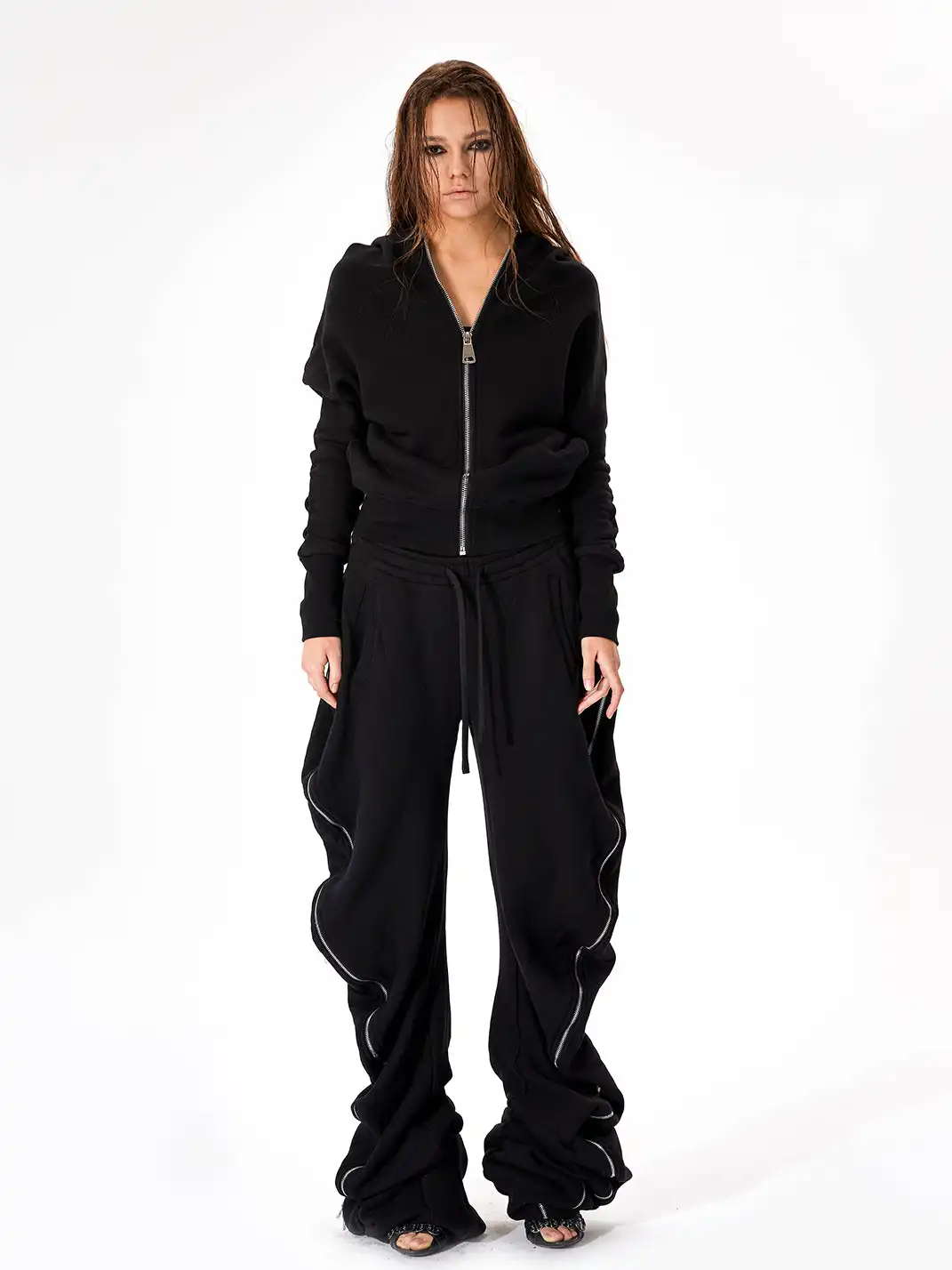 JUSTLIK3US | Zipper French Terry Slouchy Sleeve Hooded Sweatshirt