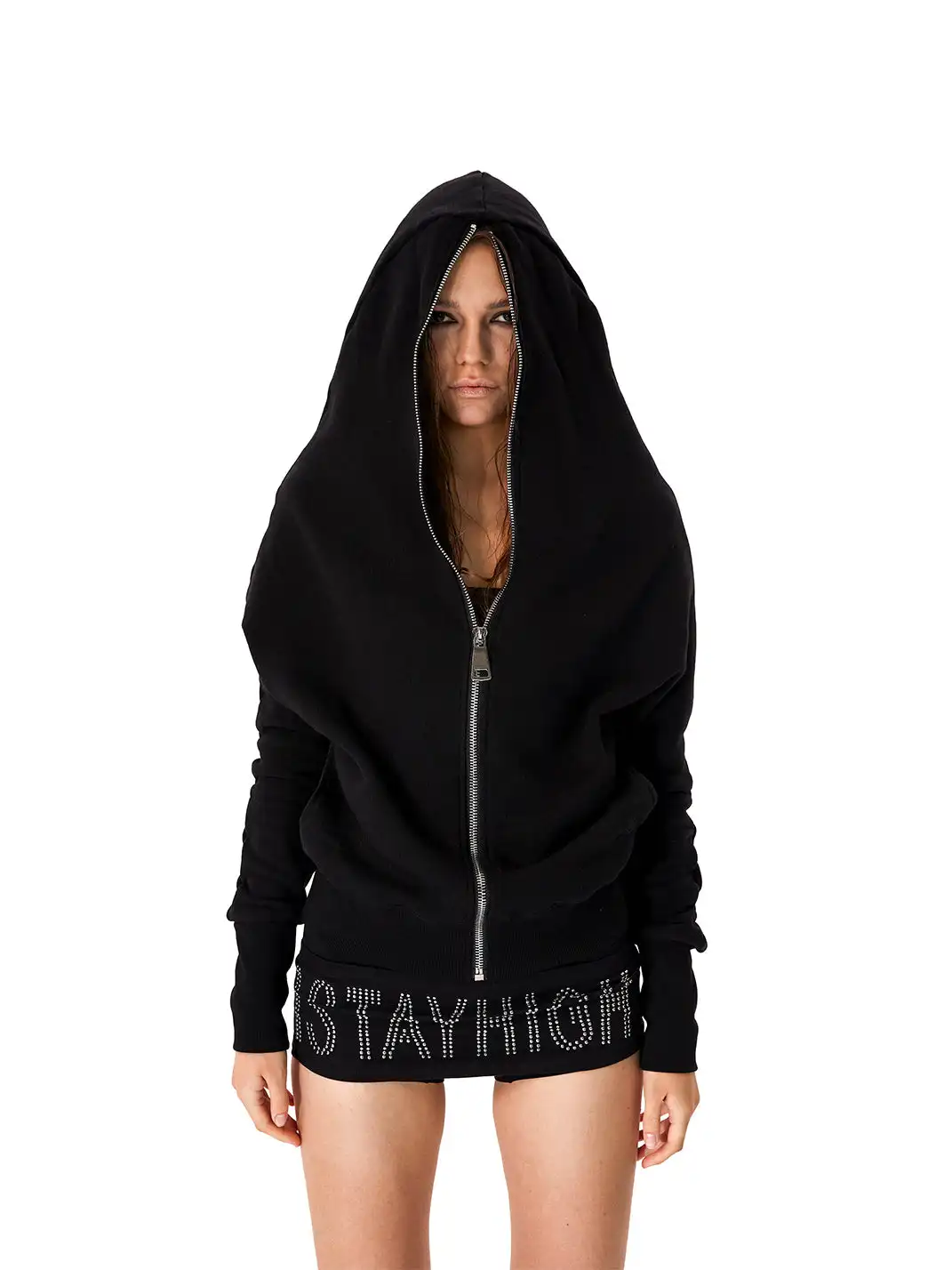 JUSTLIK3US | Zipper French Terry Slouchy Sleeve Hooded Sweatshirt