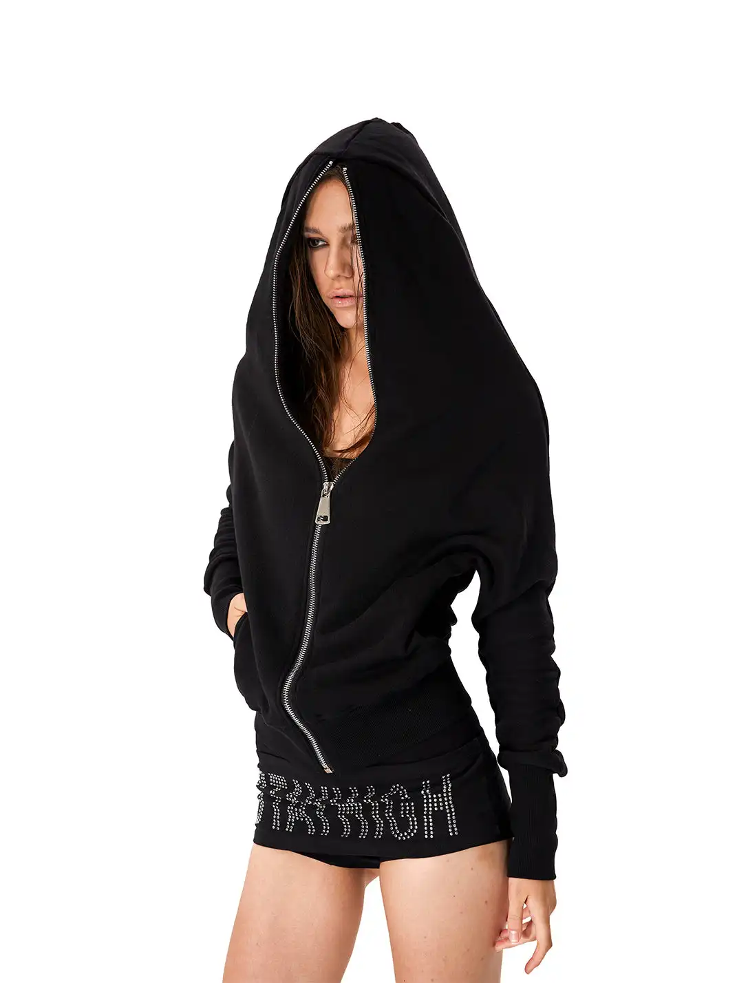 JUSTLIK3US | Zipper French Terry Slouchy Sleeve Hooded Sweatshirt