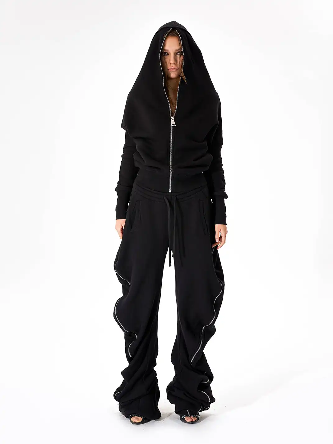 JUSTLIK3US | Zipper French Terry Slouchy Sleeve Hooded Sweatshirt