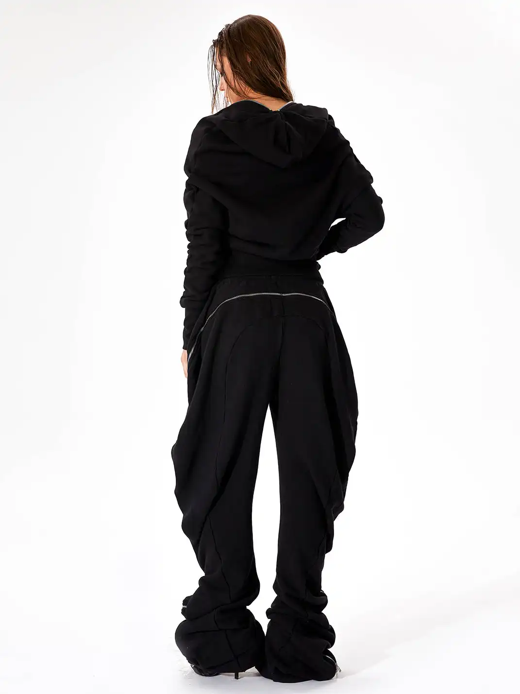 JUSTLIK3US | Zipper French Terry Slouchy Sleeve Hooded Sweatshirt