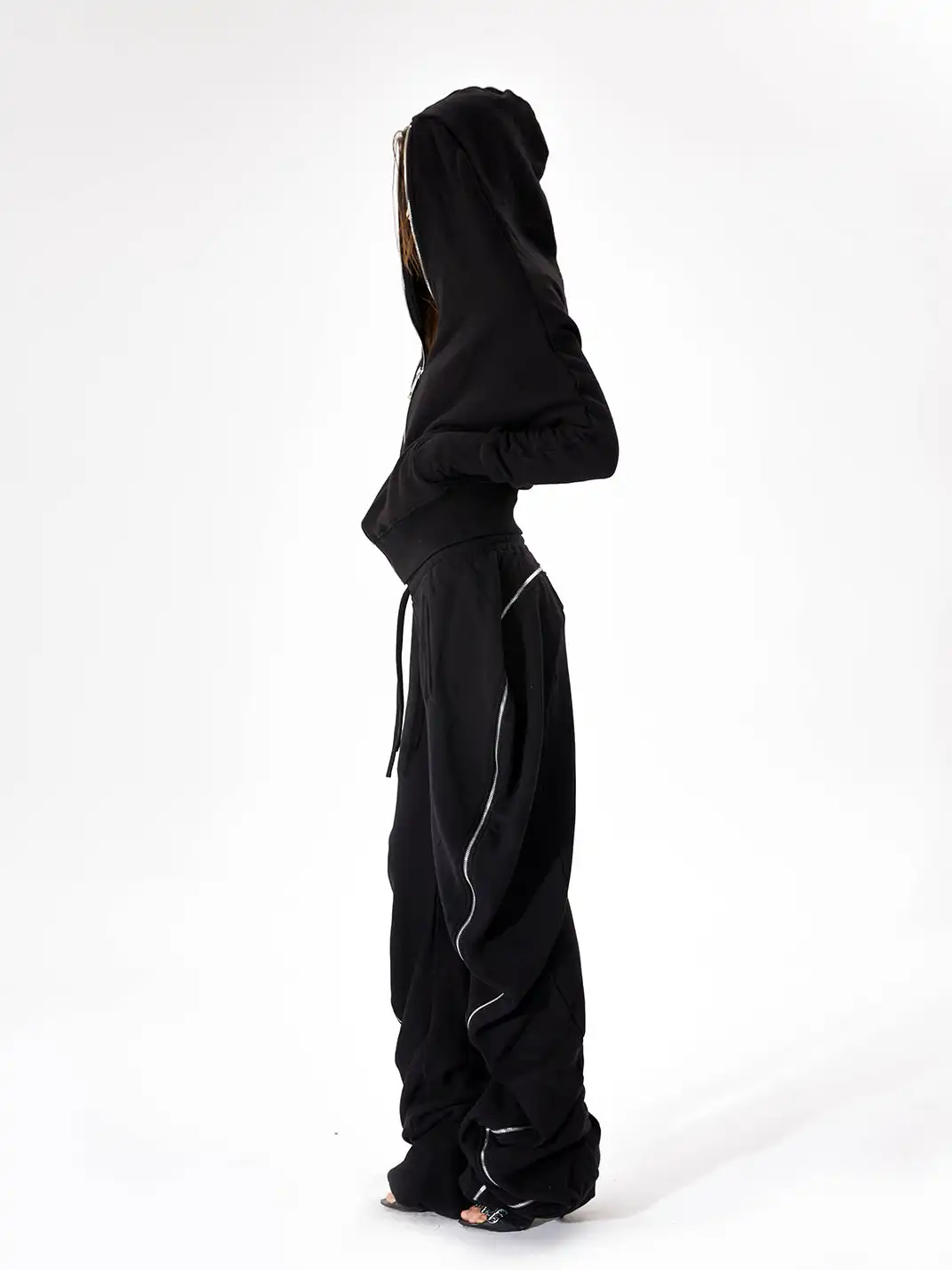 JUSTLIK3US | Zipper French Terry Slouchy Sleeve Hooded Sweatshirt
