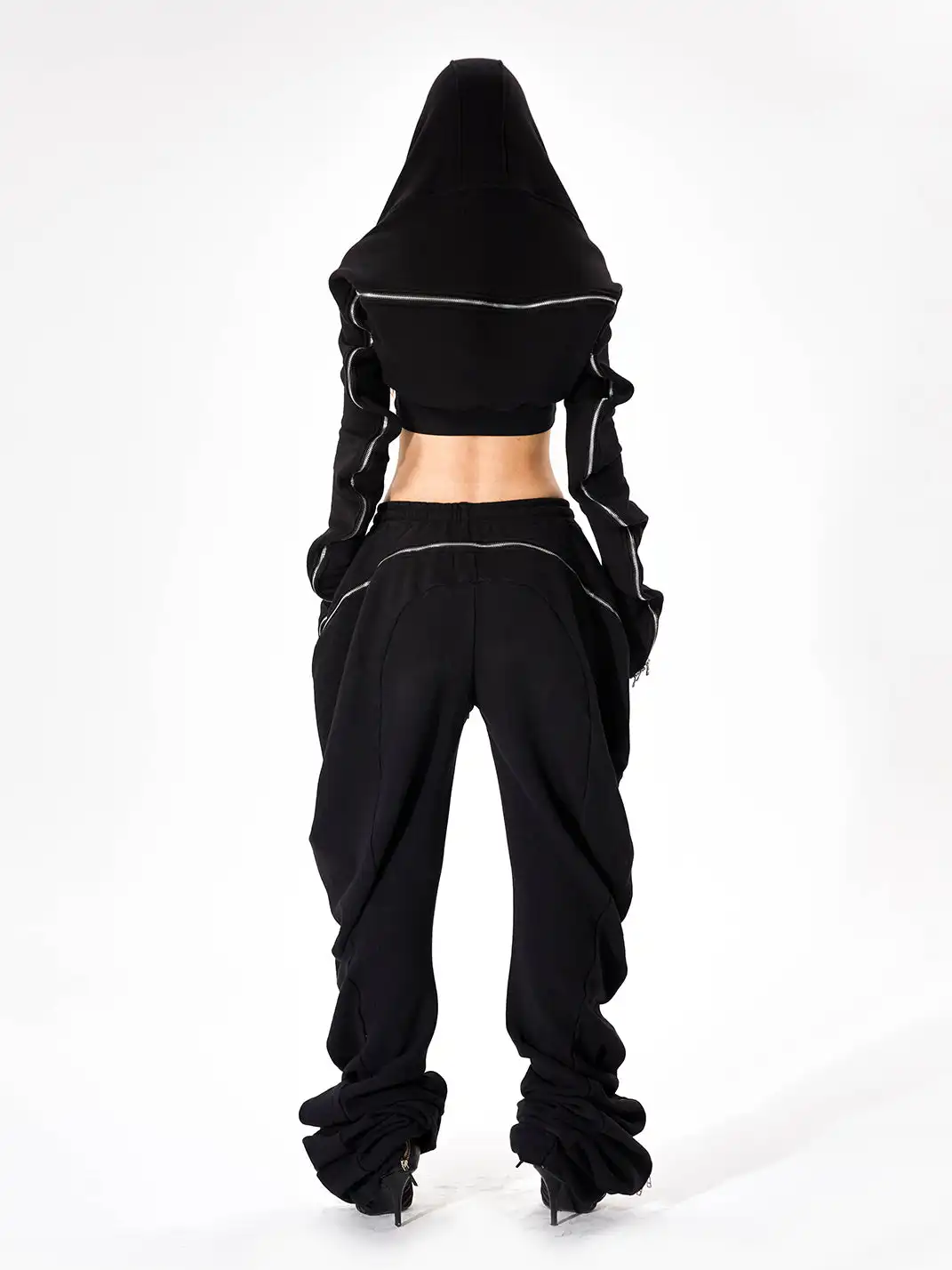 JUSTLIK3US | Zipper Decor Curved Wide Leg Sweatpants