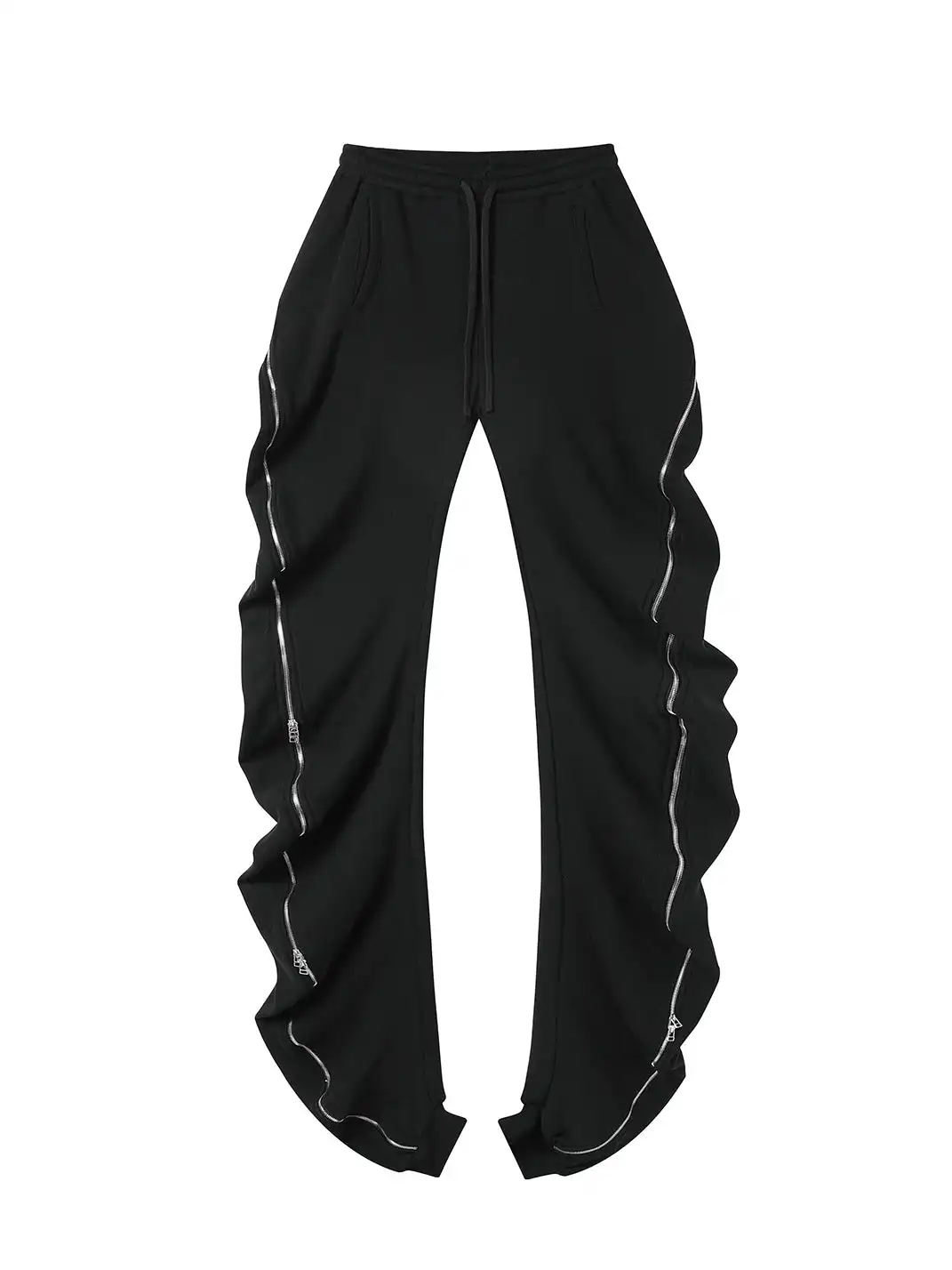 JUSTLIK3US | Zipper Decor Curved Wide Leg Sweatpants