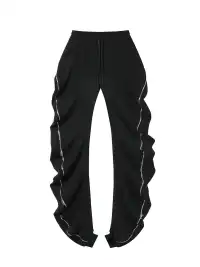 JUSTLIK3US | Zipper Decor Curved Wide Leg Sweatpants