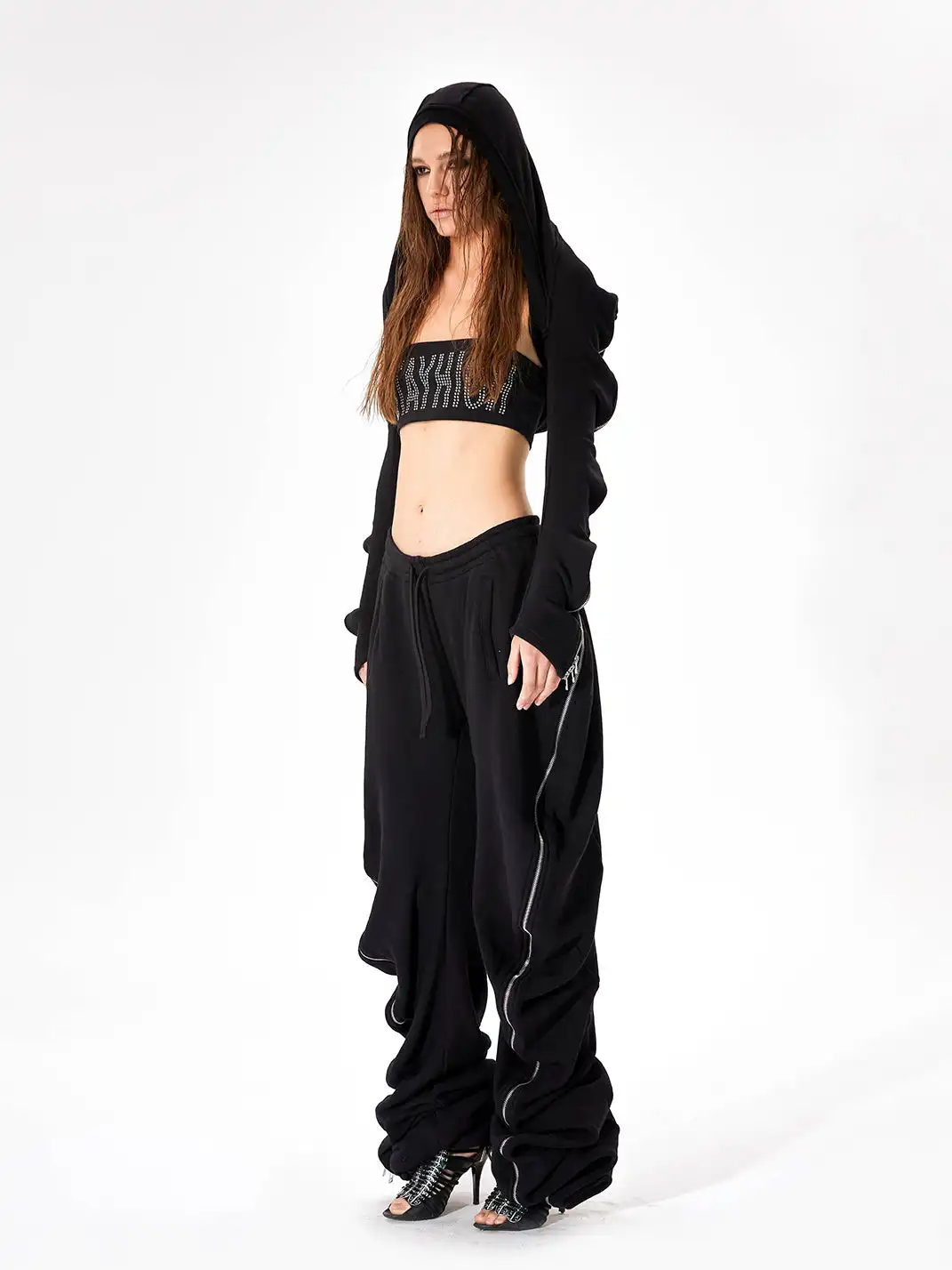 JUSTLIK3US | Hooded Curved Zipper Cardigan Short Sweatshirt
