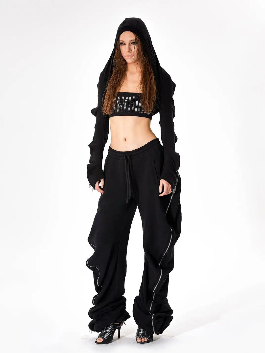 JUSTLIK3US | Hooded Curved Zipper Cardigan Short Sweatshirt