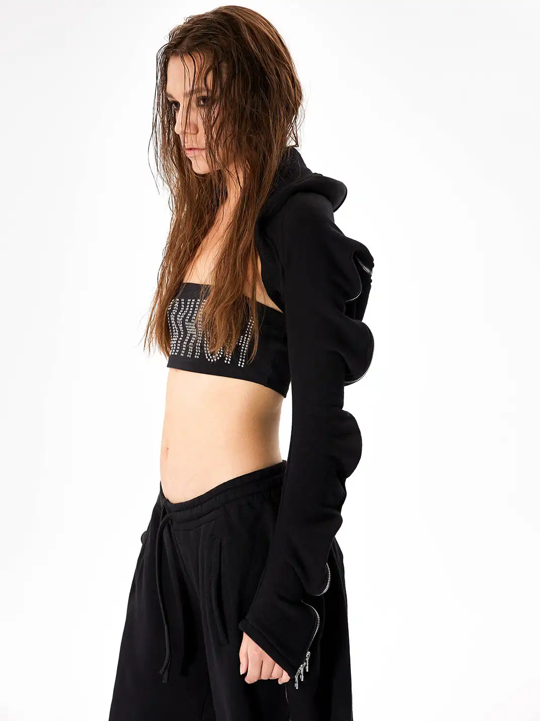 JUSTLIK3US | Hooded Curved Zipper Cardigan Short Sweatshirt