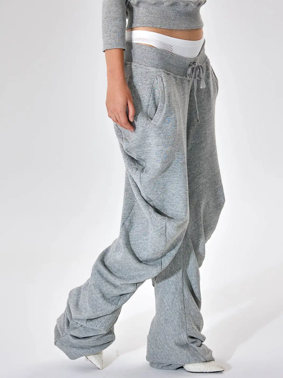 JUSTLIK3US | Drawstring Slouchy Curved Wide Leg Pants