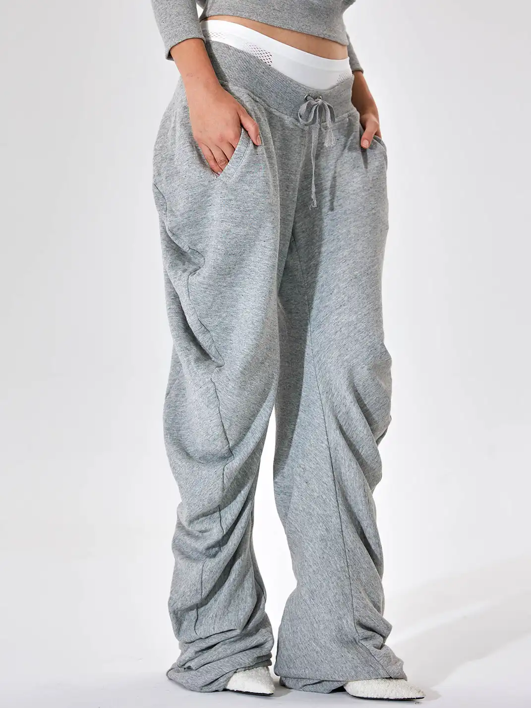 JUSTLIK3US | Drawstring Slouchy Curved Wide Leg Pants