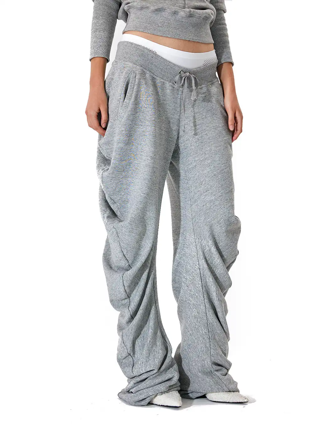 JUSTLIK3US | Drawstring Slouchy Curved Wide Leg Pants