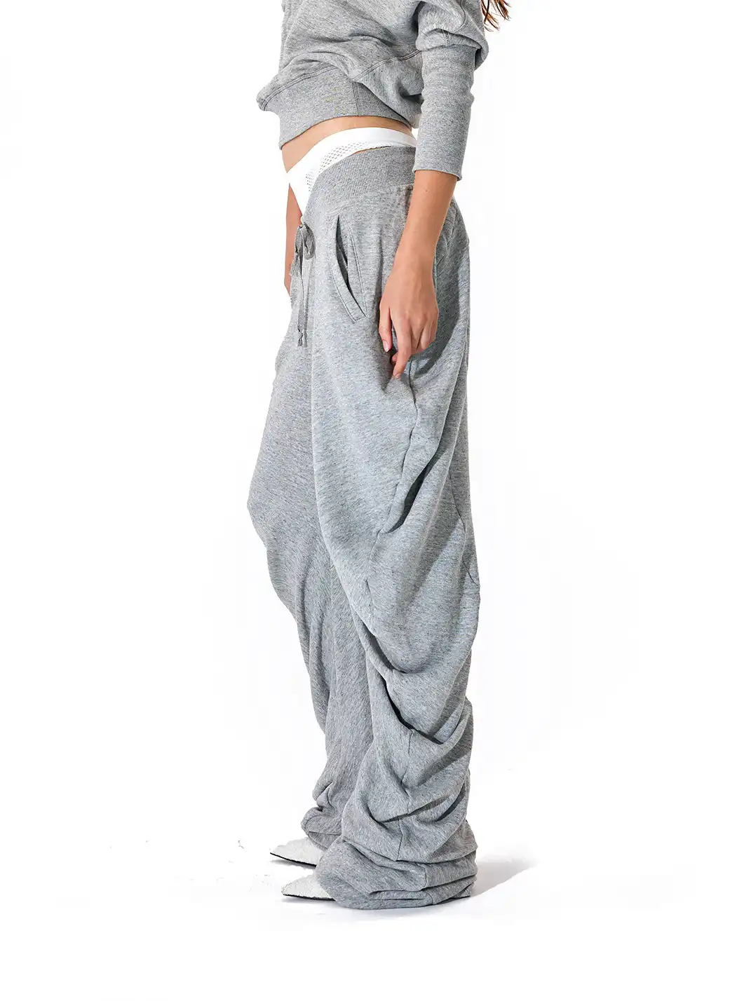 JUSTLIK3US | Drawstring Slouchy Curved Wide Leg Pants