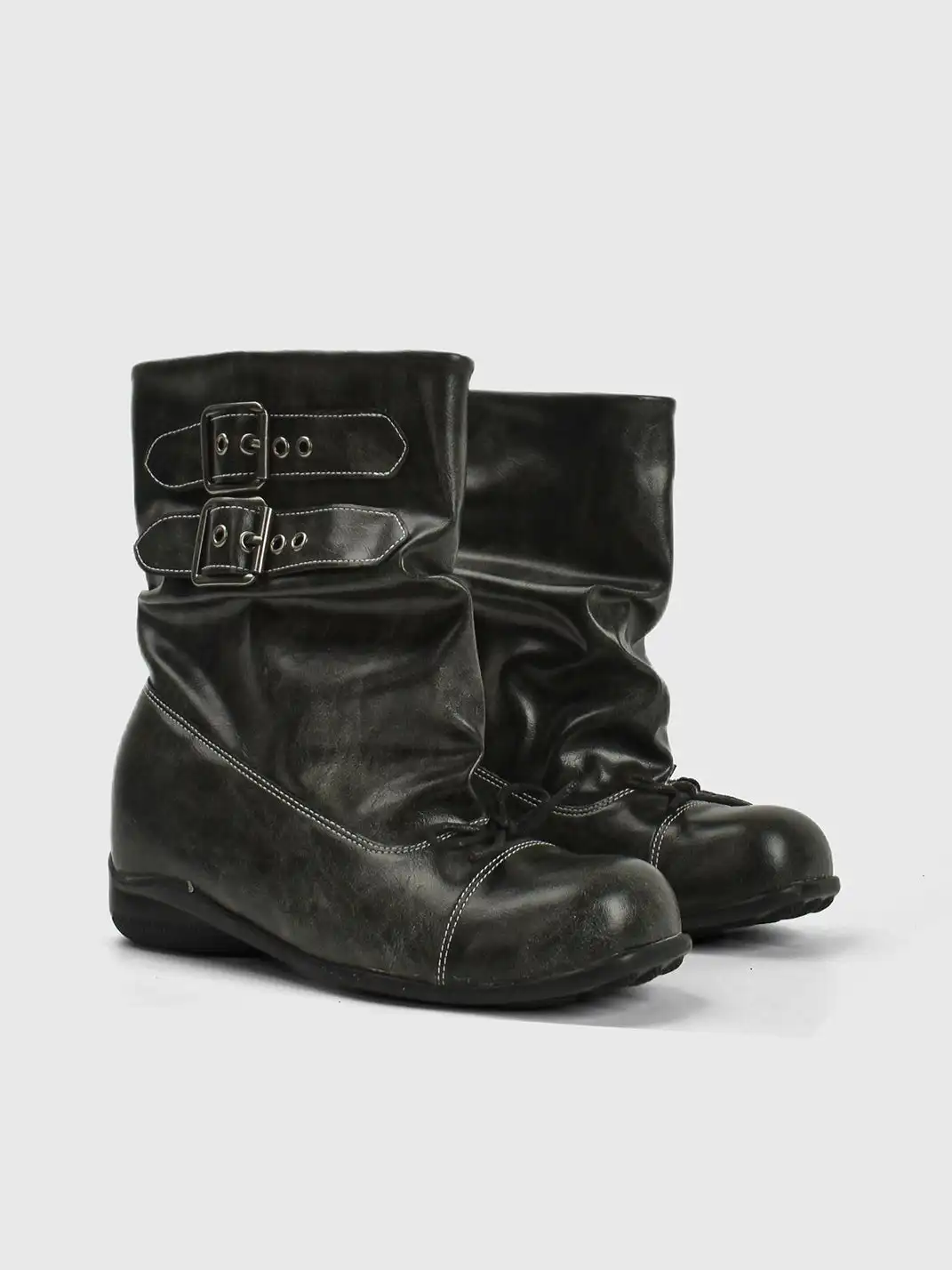 RONG | Bow Ruched Black Calf Boots