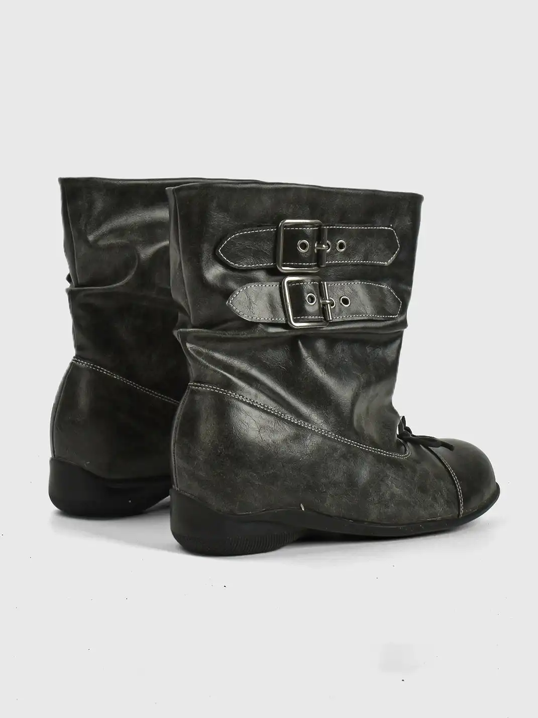 RONG | Bow Ruched Black Calf Boots