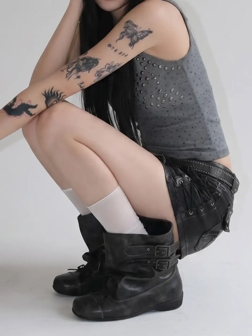 RONG | Bow Ruched Black Calf Boots
