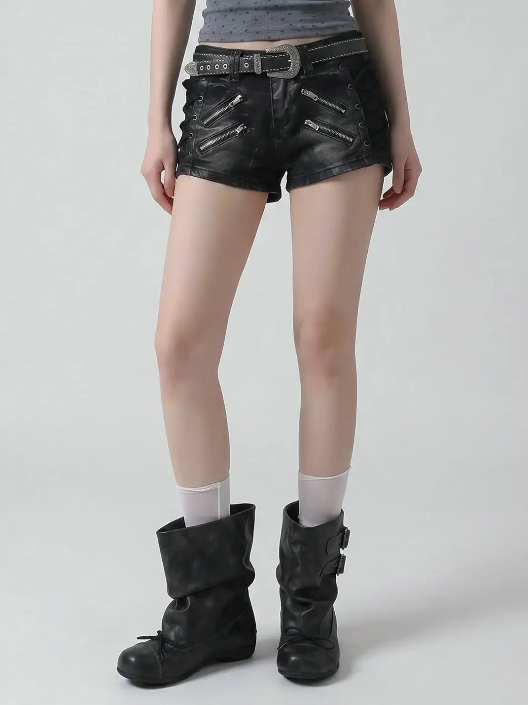 RONG | Bow Ruched Black Calf Boots