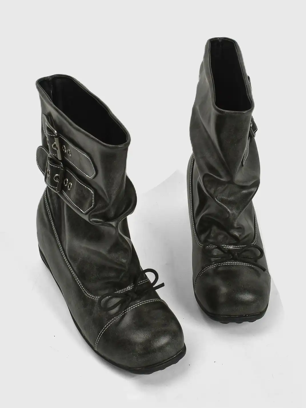 RONG | Bow Ruched Black Calf Boots