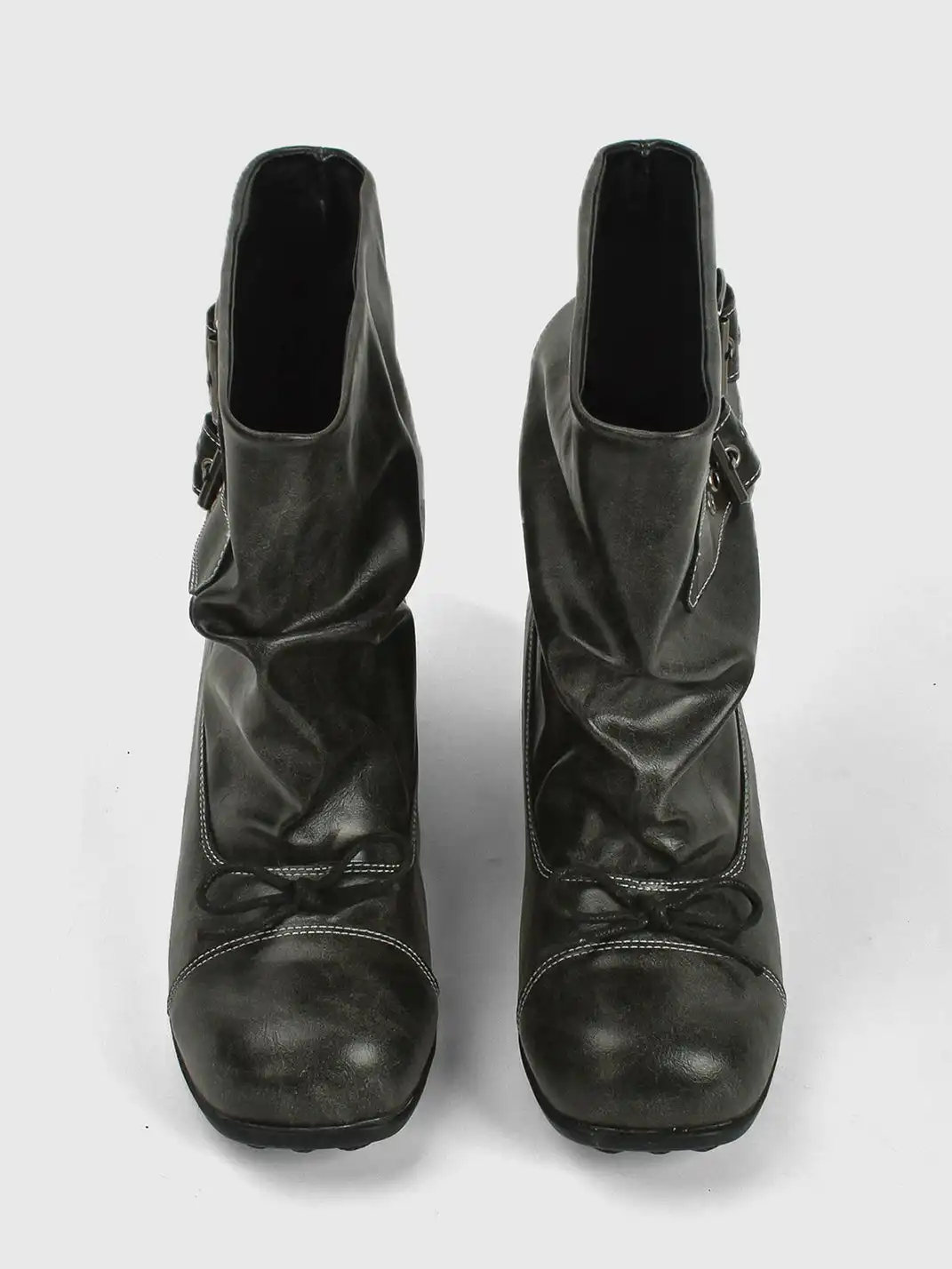 RONG | Bow Ruched Black Calf Boots