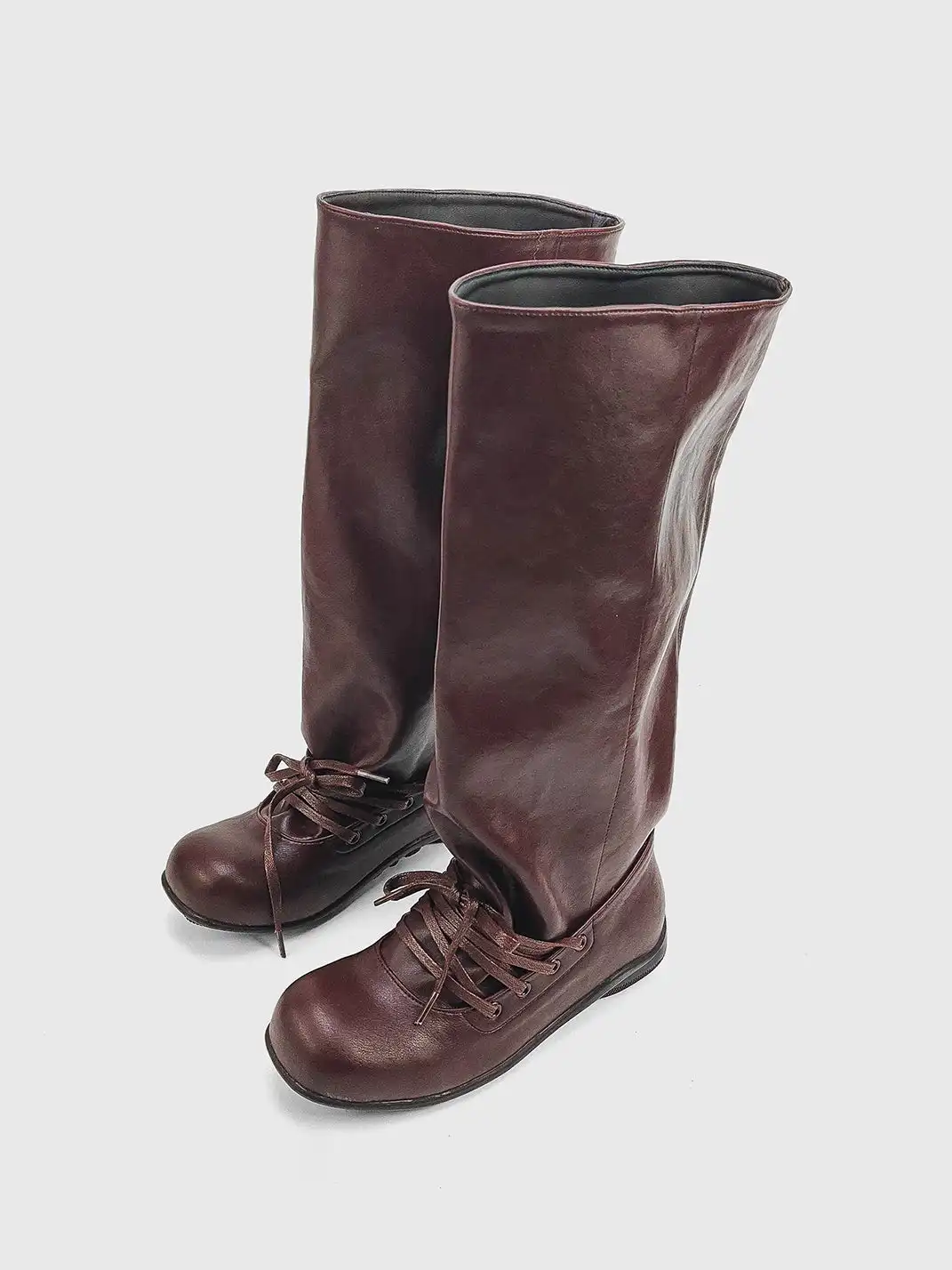 RONG | Genuine Leather Lace Up Slouchy Boots