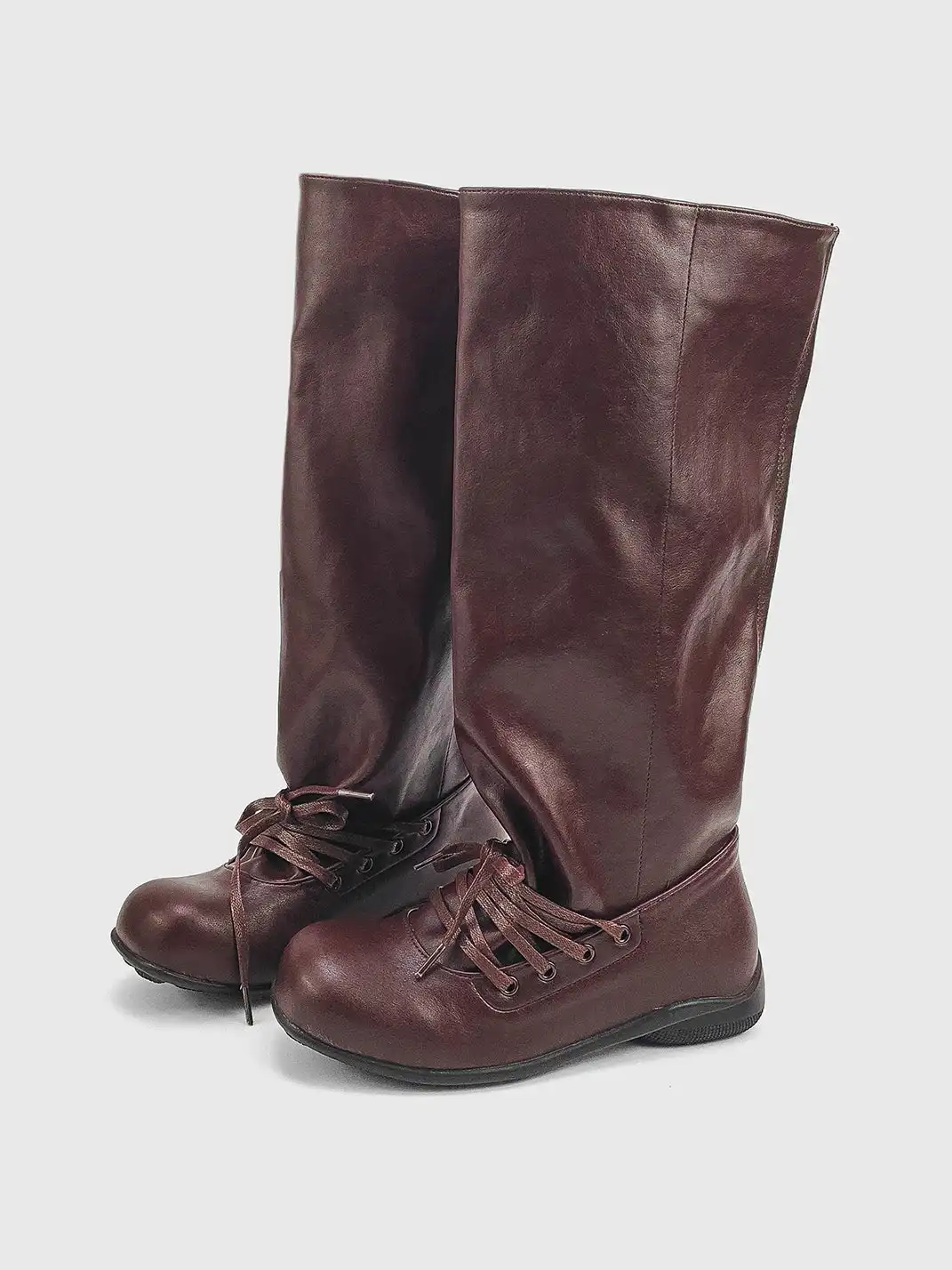 RONG | Genuine Leather Lace Up Slouchy Boots