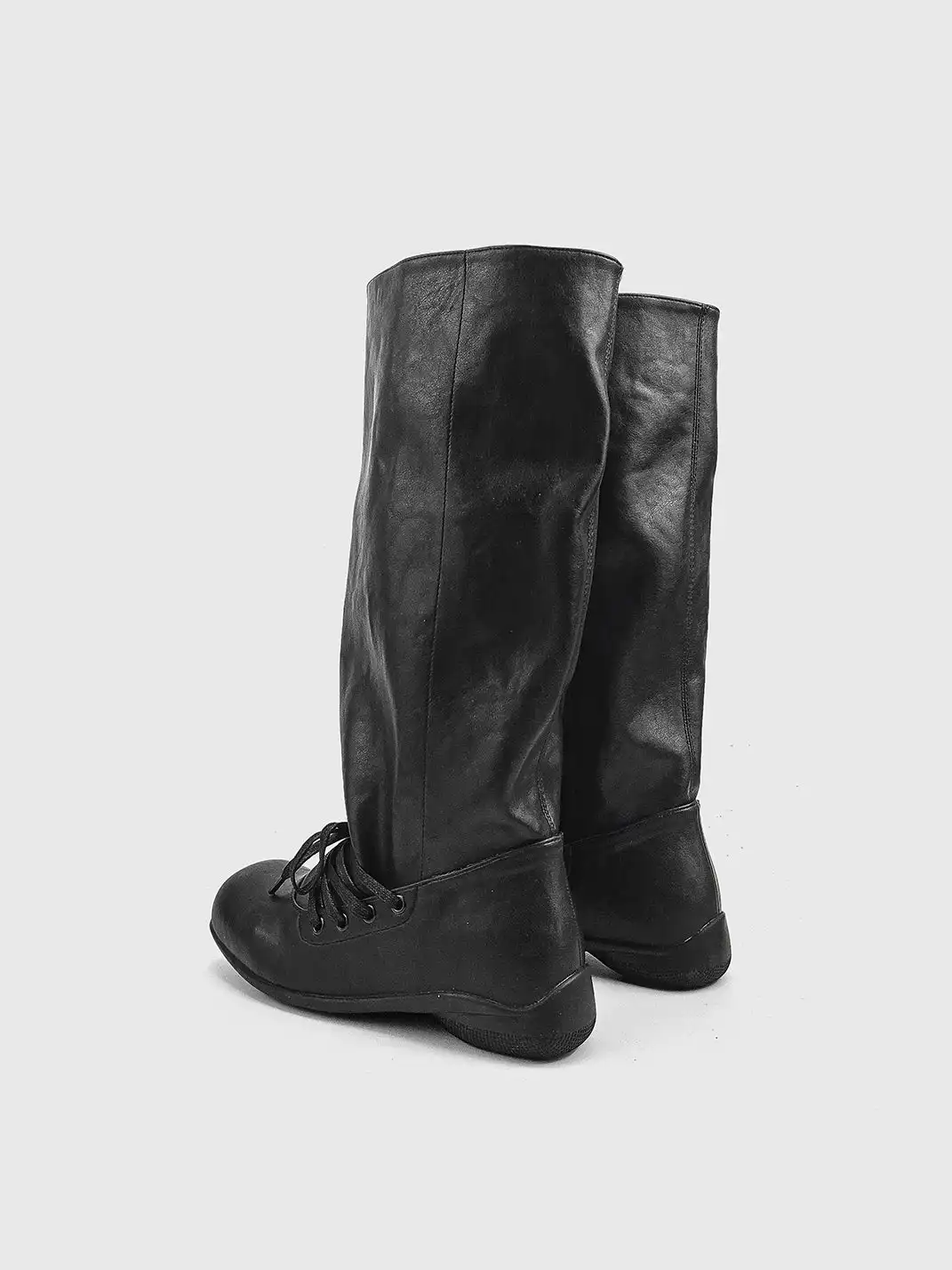 RONG | Genuine Leather Lace Up Slouchy Boots