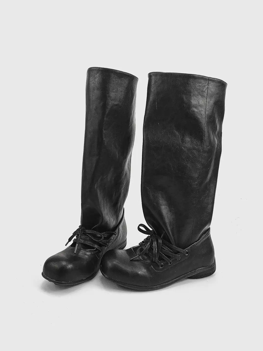 RONG | Genuine Leather Lace Up Slouchy Boots