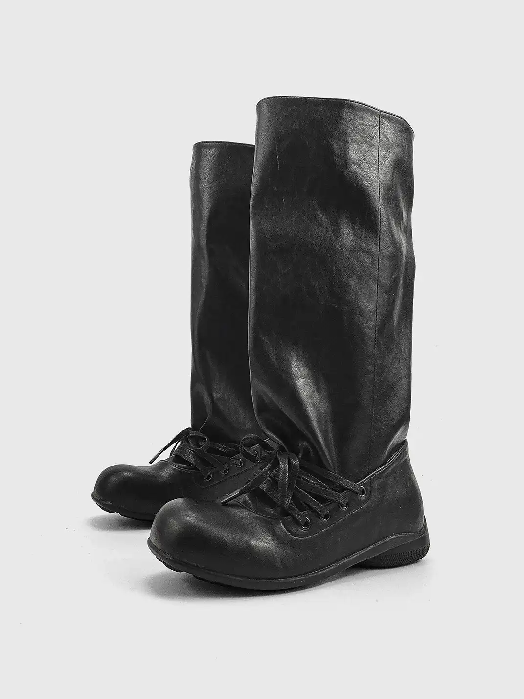 RONG | Genuine Leather Lace Up Slouchy Boots