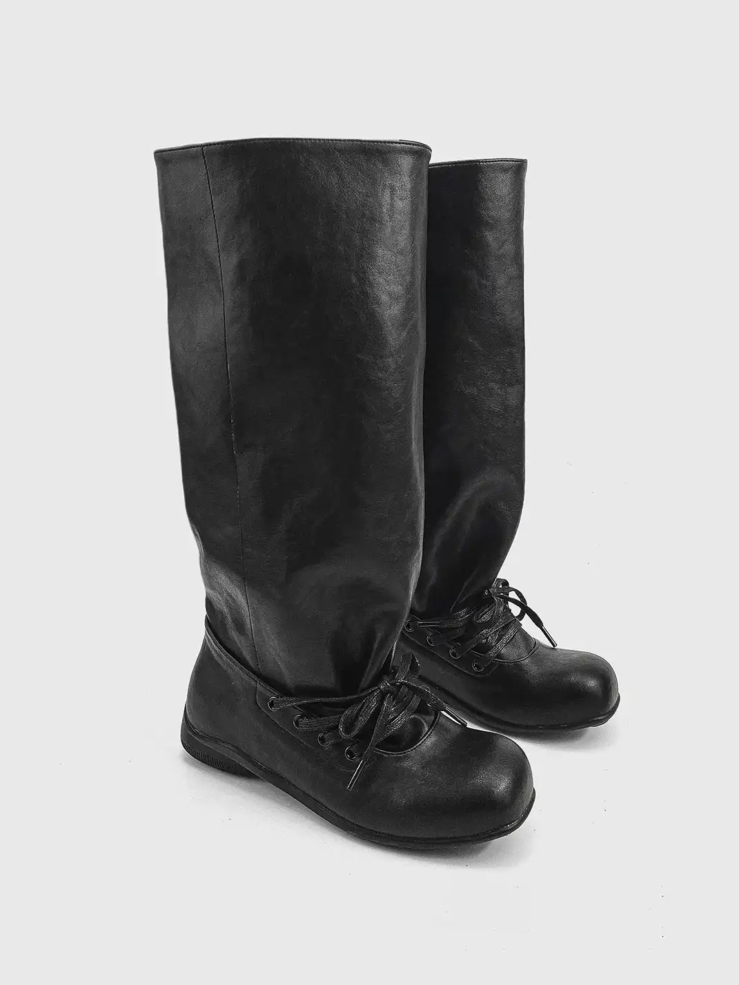 RONG | Genuine Leather Lace Up Slouchy Boots