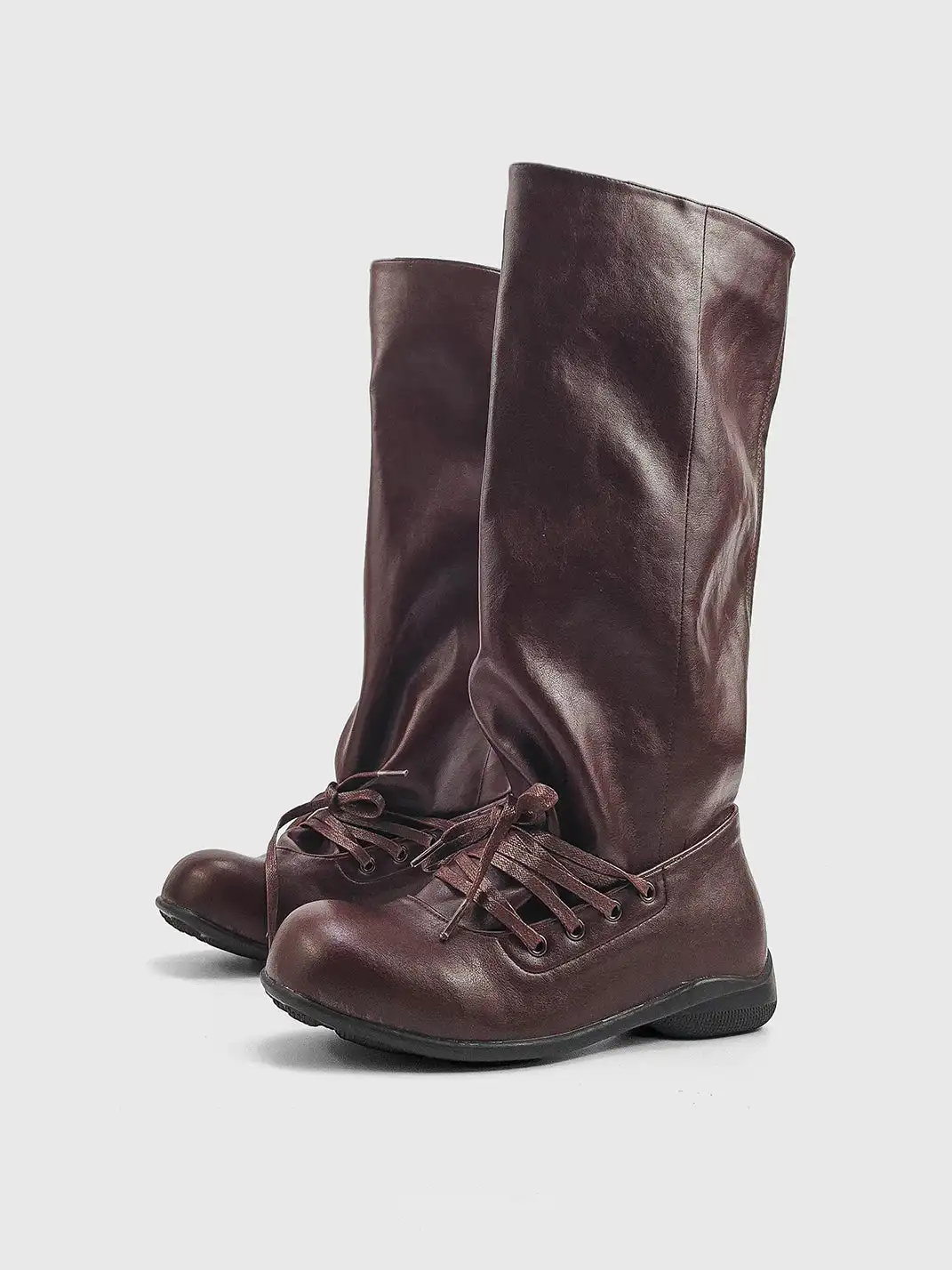 RONG | Genuine Leather Lace Up Slouchy Boots