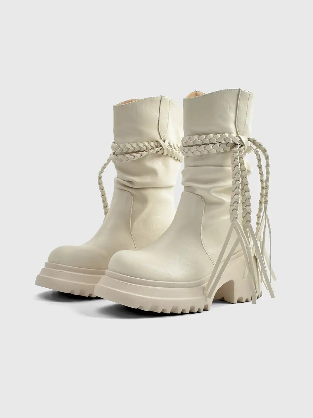 RONG | Fringe V-Platform Calf Boots