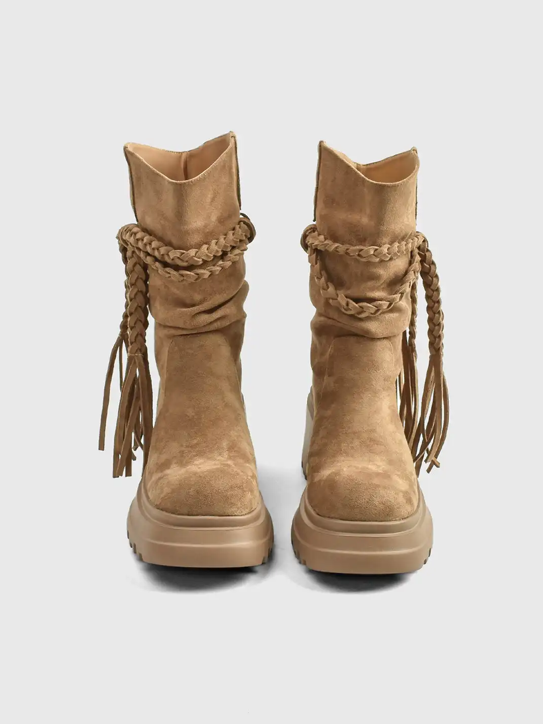 RONG | Fringe V-Platform Calf Boots
