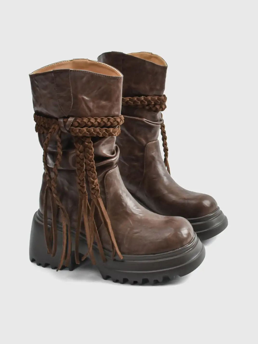 RONG | Fringe V-Platform Calf Boots