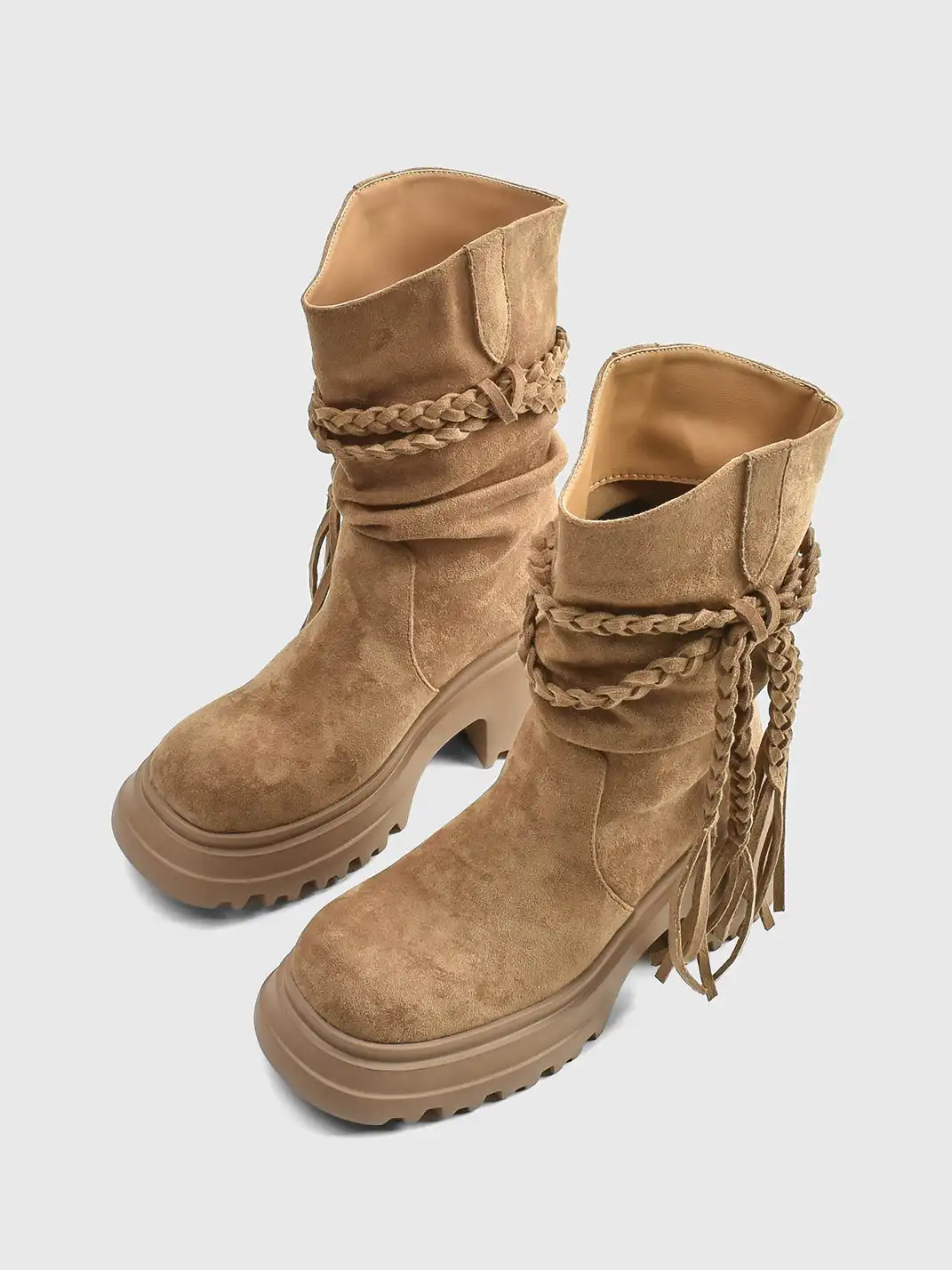 RONG | Fringe V-Platform Calf Boots