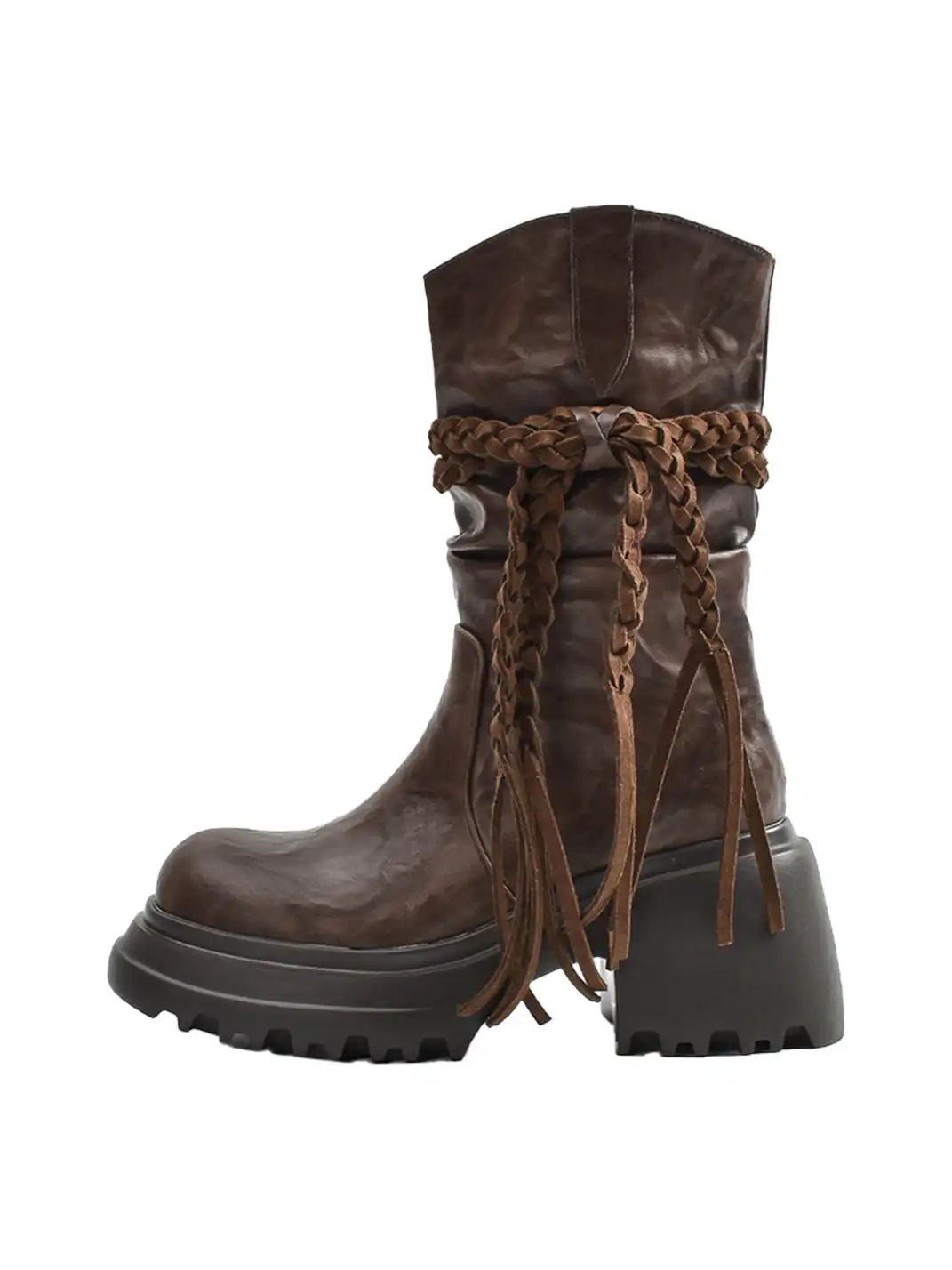 RONG | Fringe V-Platform Calf Boots