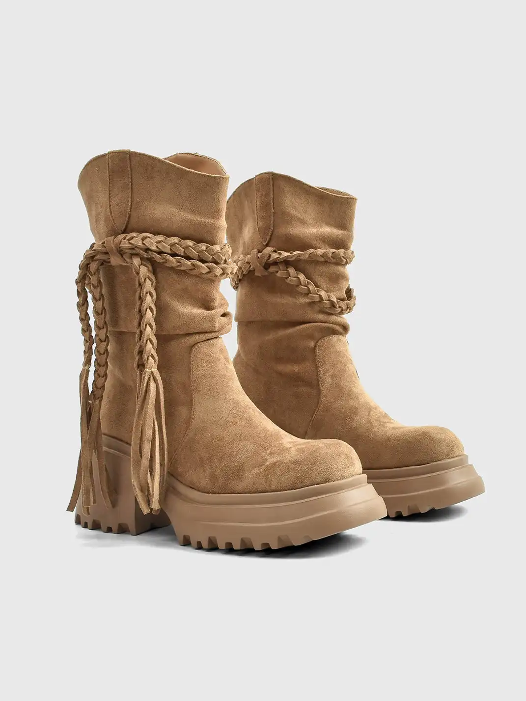 RONG | Fringe V-Platform Calf Boots