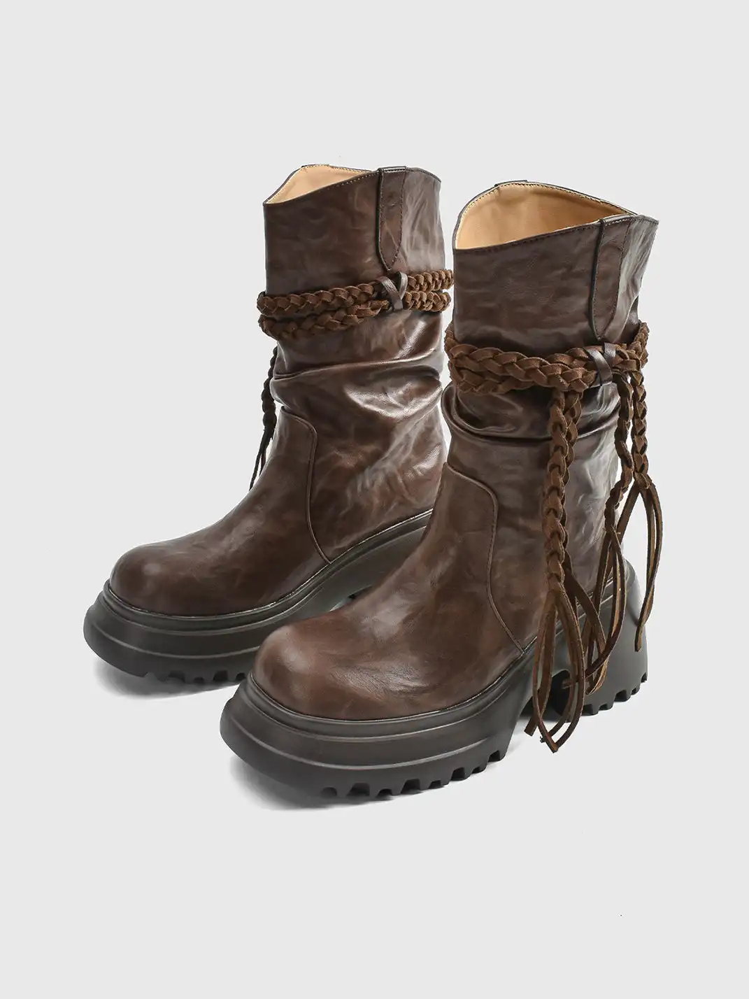 RONG | Fringe V-Platform Calf Boots