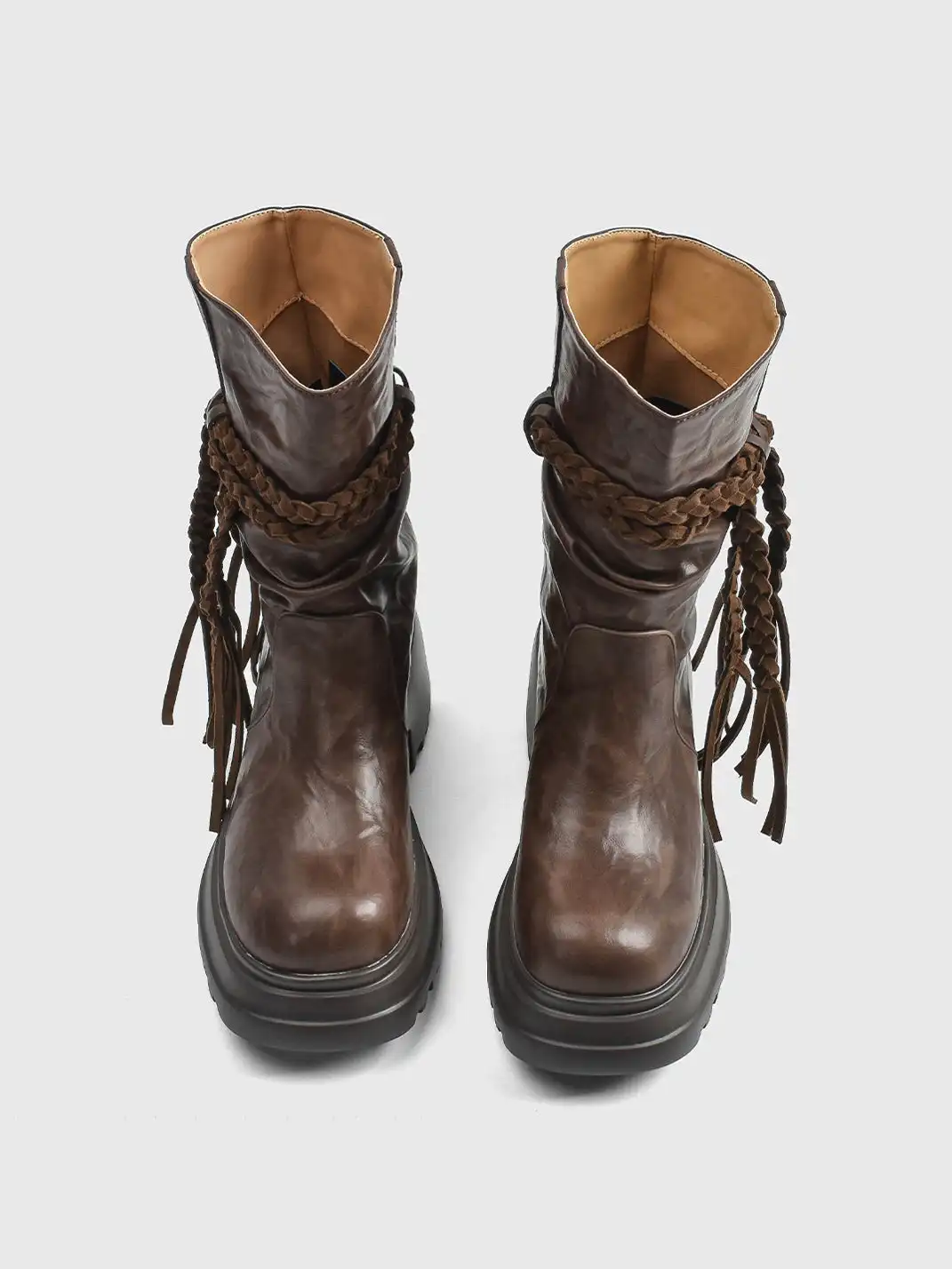 RONG | Fringe V-Platform Calf Boots
