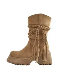 RONG | Fringe V-Platform Calf Boots