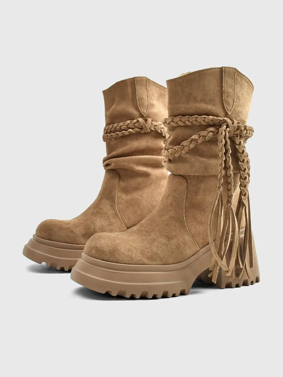 RONG | Fringe V-Platform Calf Boots