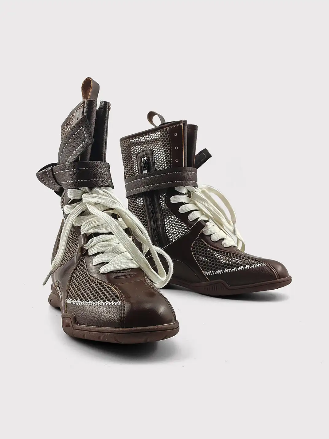 RONG | Lace Up Mesh Calf Boots