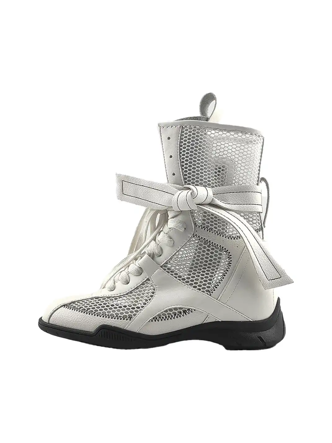 RONG | Lace Up Mesh Calf Boots
