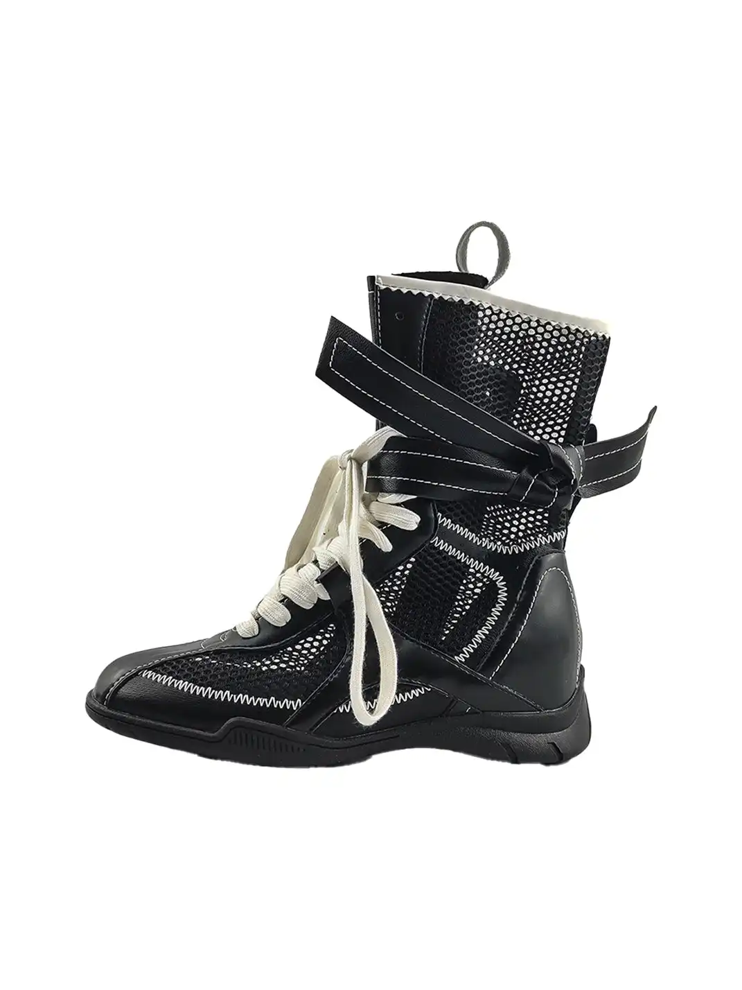 RONG | Lace Up Mesh Calf Boots