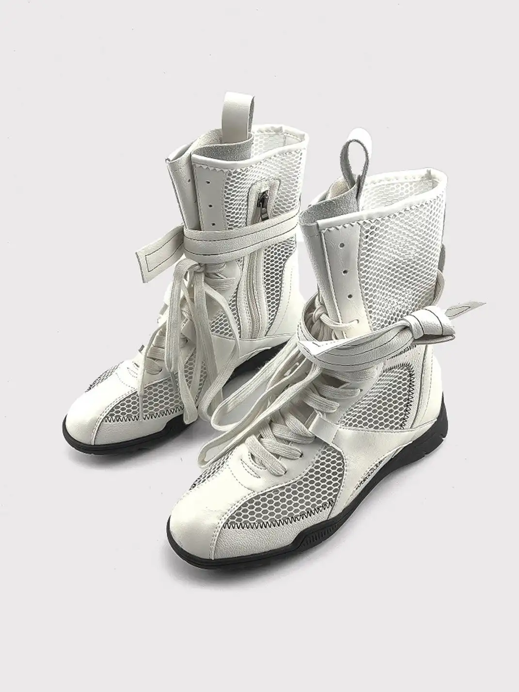 RONG | Lace Up Mesh Calf Boots