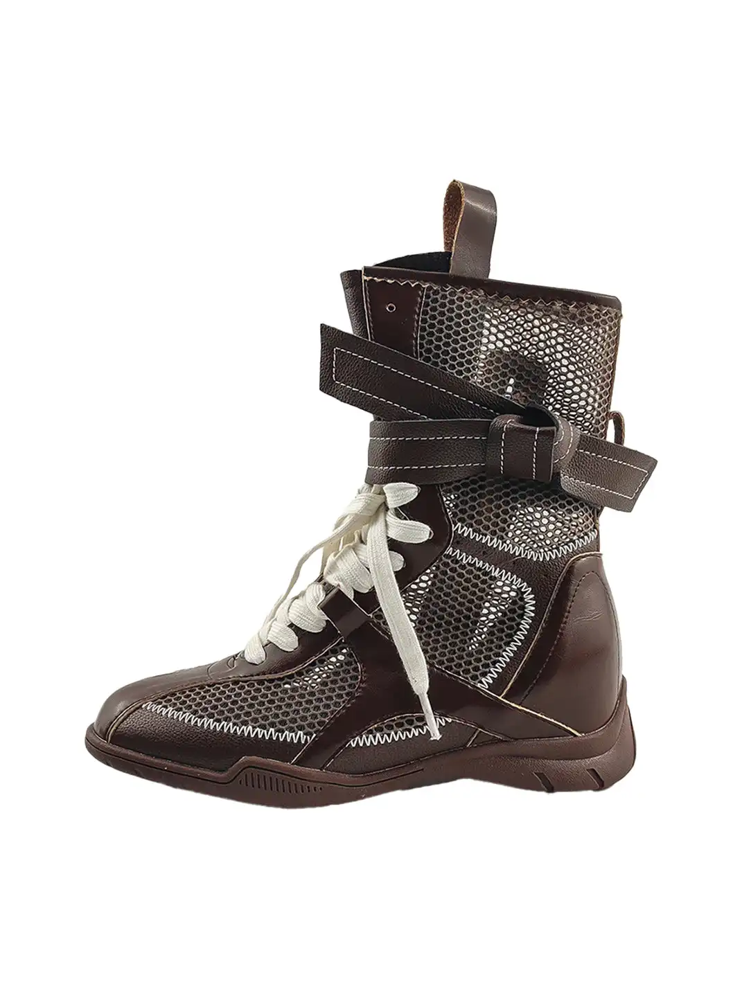 RONG | Lace Up Mesh Calf Boots